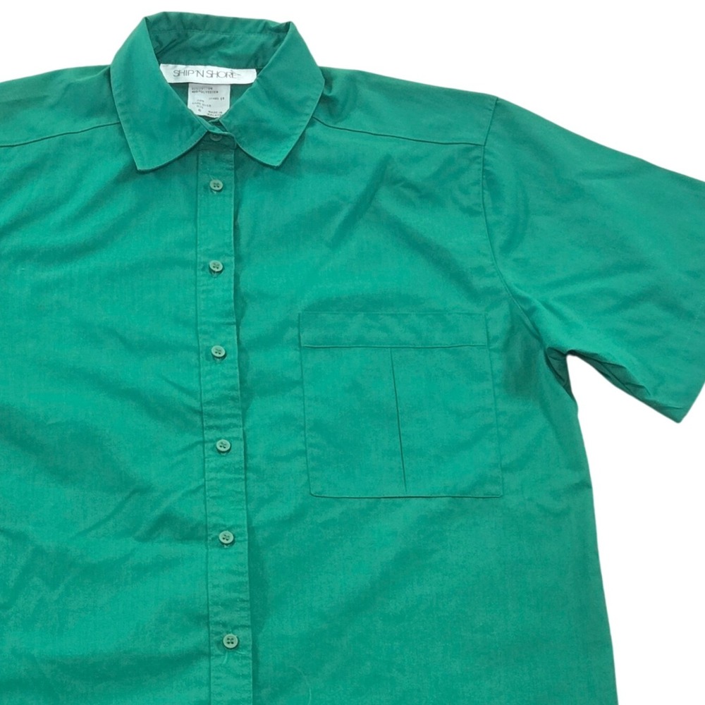 VTG Ship‎ N Shore Green Short Sleeve Button Up Shirt Pocket Womens Size 6